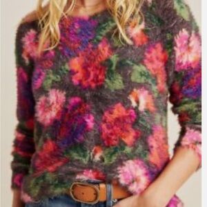 Anthropologie Ariel Eyelash Sweater, Bouquet of Flowers size large